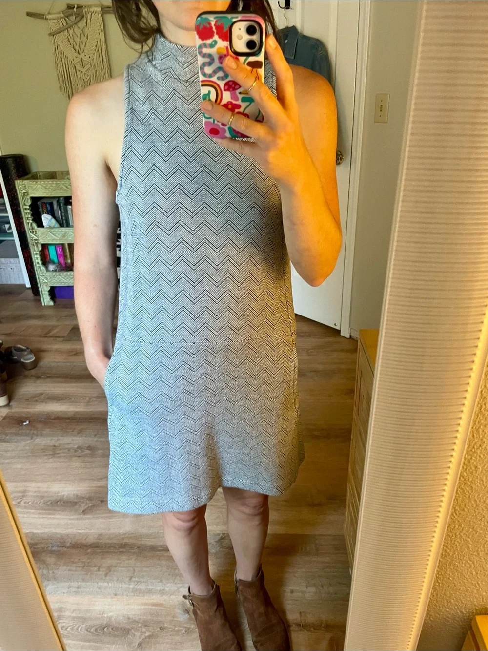 Free People Herringbone Mini Dress with Mock Turtleneck